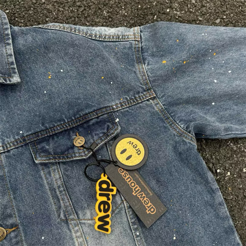 [New] Drew House Mascot Paint Splatter Denim Jacket