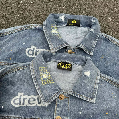 [New] Drew House Mascot Paint Splatter Denim Jacket