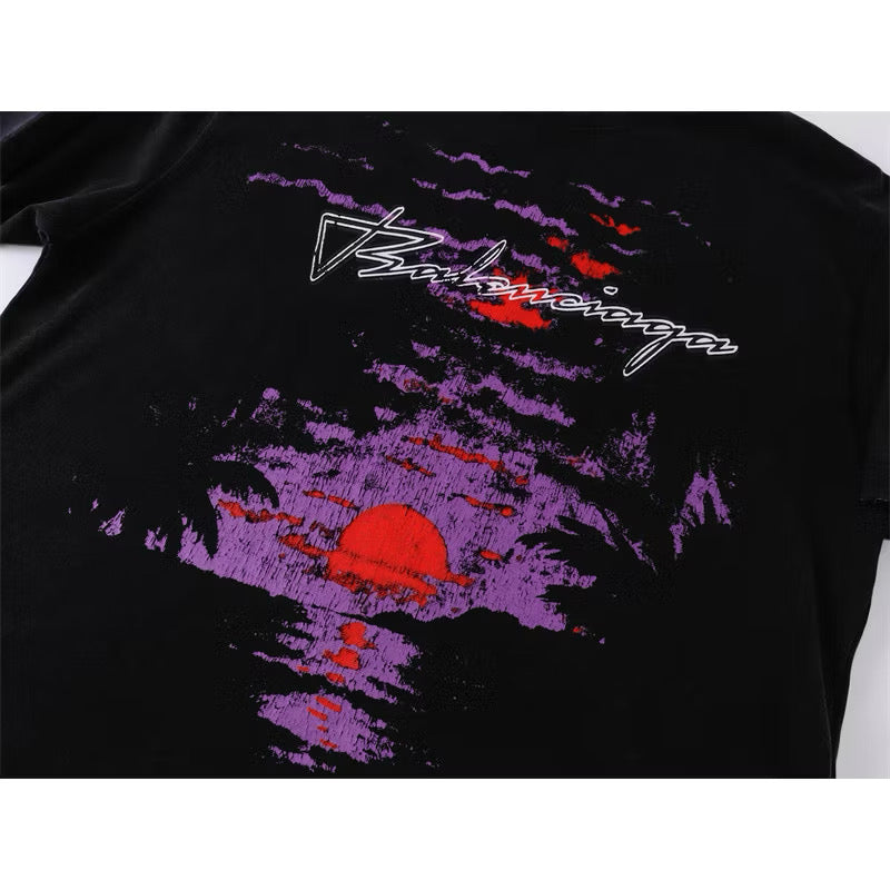 [New] Balenciaga Sunset Graphic Washed Tee