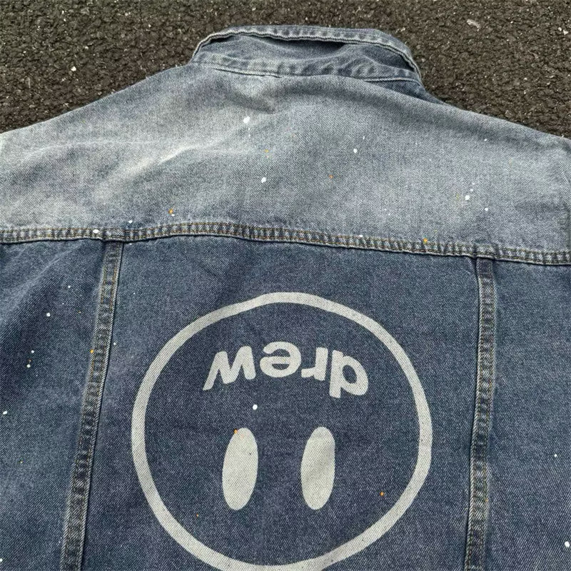 [New] Drew House Mascot Paint Splatter Denim Jacket