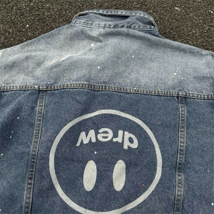 [New] Drew House Mascot Paint Splatter Denim Jacket