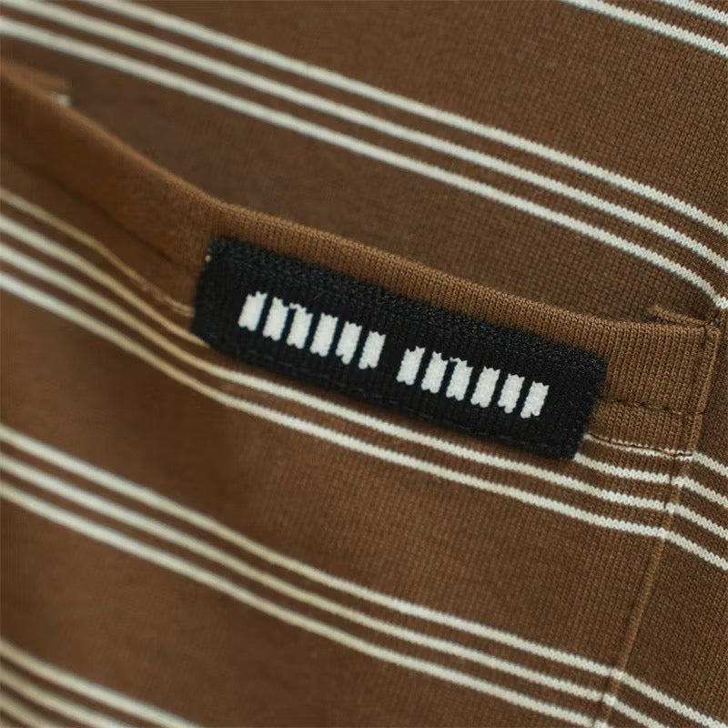 MiuMiu Striped Pocket Tee (Brown)