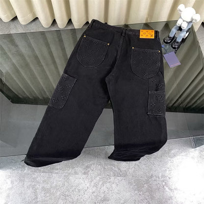 [New] Louis Vuitton Monogram Double Knee Carpenter Denim Pants (Black)