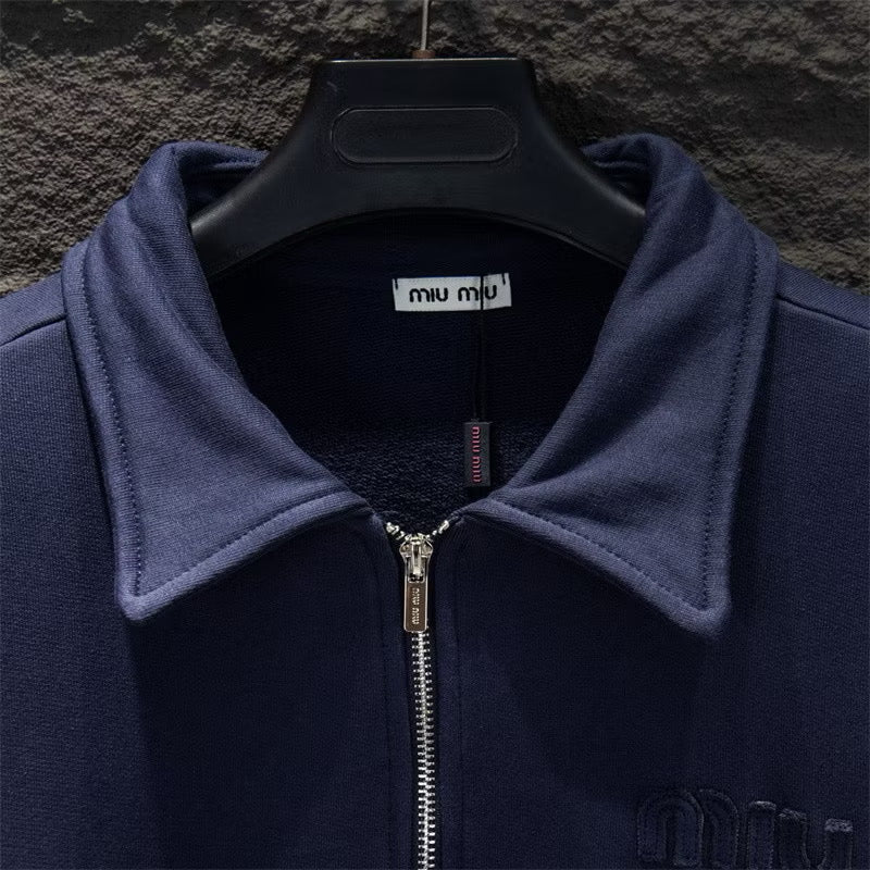 [New] MiuMiu Half Stripe Quarter Zip Sweatshirt