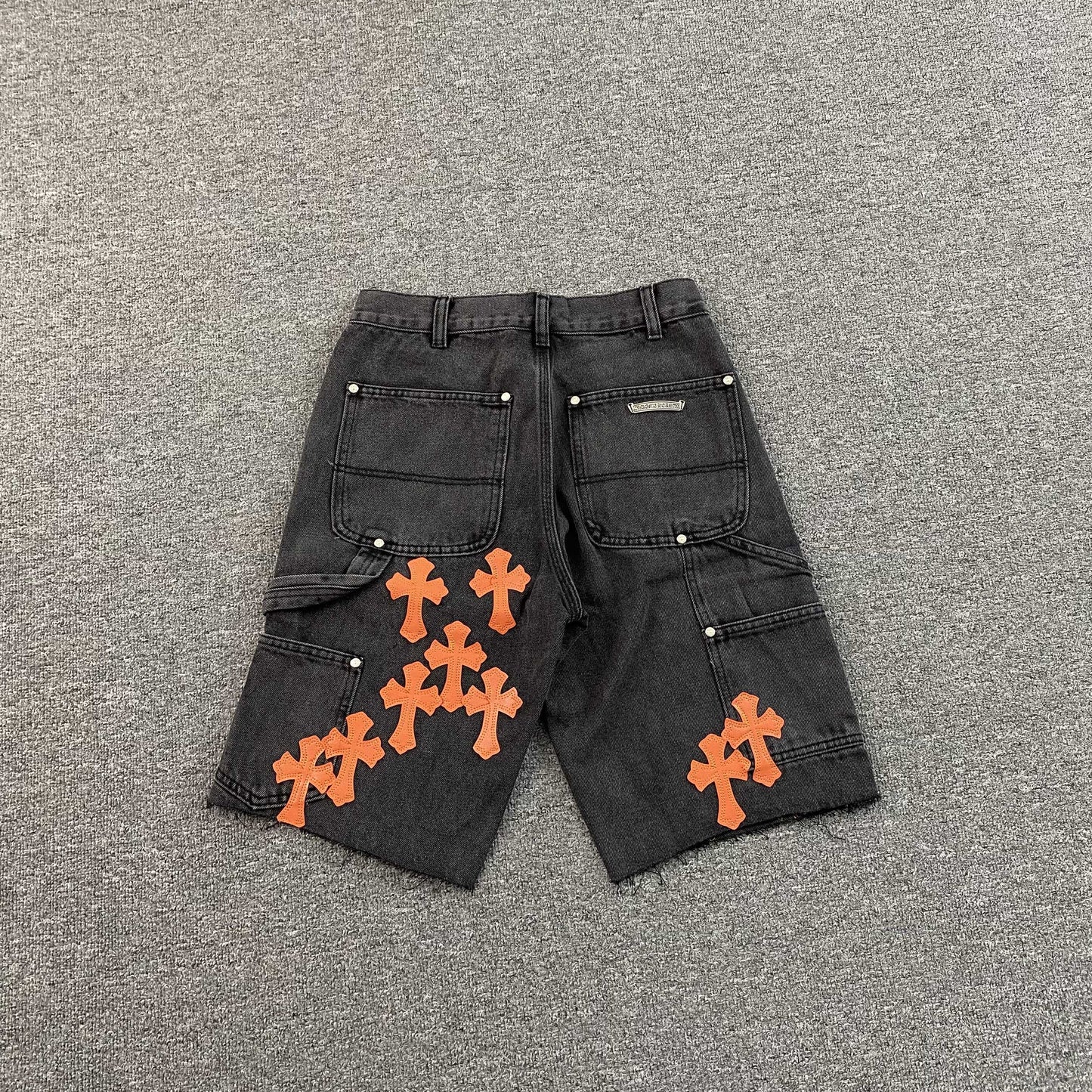 [New] Chrome Hearts Carpenter Double Knee Shorts (Black/Orange)