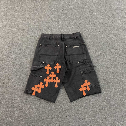 [New] Chrome Hearts Carpenter Double Knee Shorts (Black/Orange)
