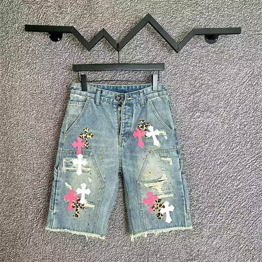 [New] Chrome Hearts Light Denim Double Knee Carpenter Shorts
