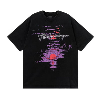 [New] Balenciaga Sunset Graphic Washed Tee