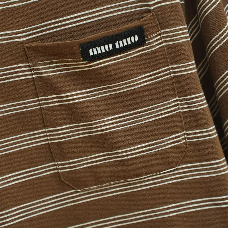 MiuMiu Striped Pocket Tee (Brown)