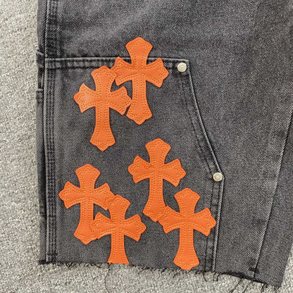 [New] Chrome Hearts Carpenter Double Knee Shorts (Black/Orange)