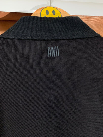 Ami Embroidered Heart Logo Polo Shirt (Black)