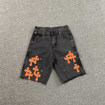 [New] Chrome Hearts Carpenter Double Knee Shorts (Black/Orange)
