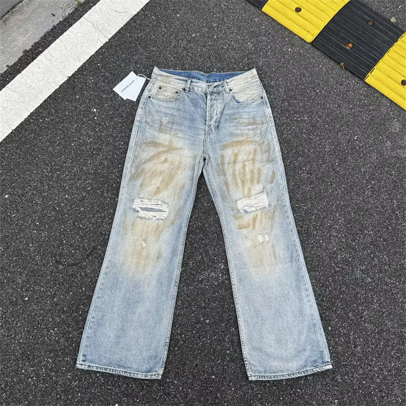 [New] Acne Studios Mid Blue Wash Distressed Wide Jeans