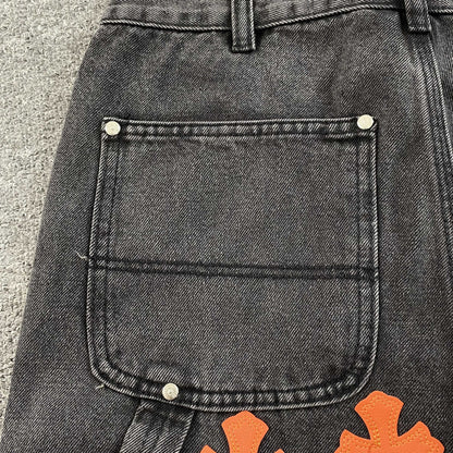 [New] Chrome Hearts Carpenter Double Knee Shorts (Black/Orange)