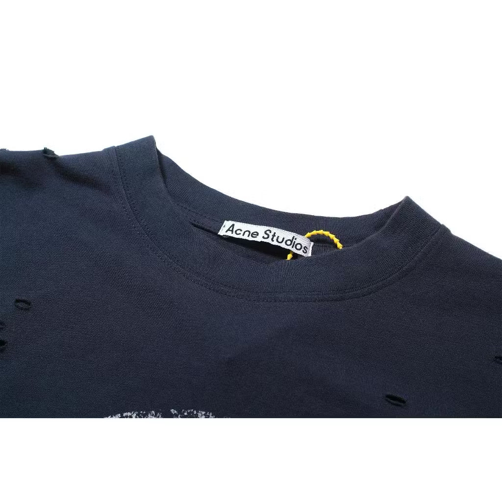 [New] Acne Studios layered logo-print distressed Longsleeve Tee