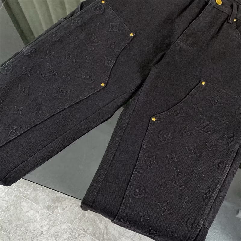 [New] Louis Vuitton Monogram Double Knee Carpenter Denim Pants (Black)