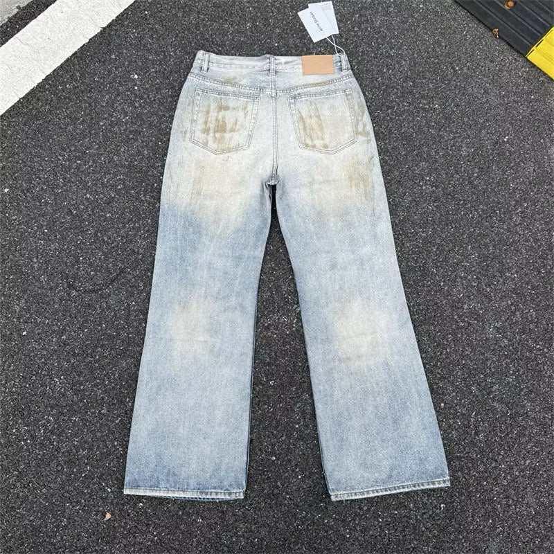 [New] Acne Studios Mid Blue Wash Distressed Wide Jeans