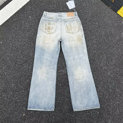 [New] Acne Studios Mid Blue Wash Distressed Wide Jeans