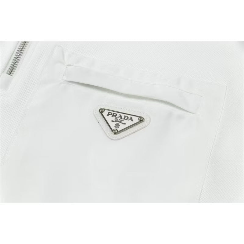[New] Prada Pique Half Zip Polo Shirt (White)