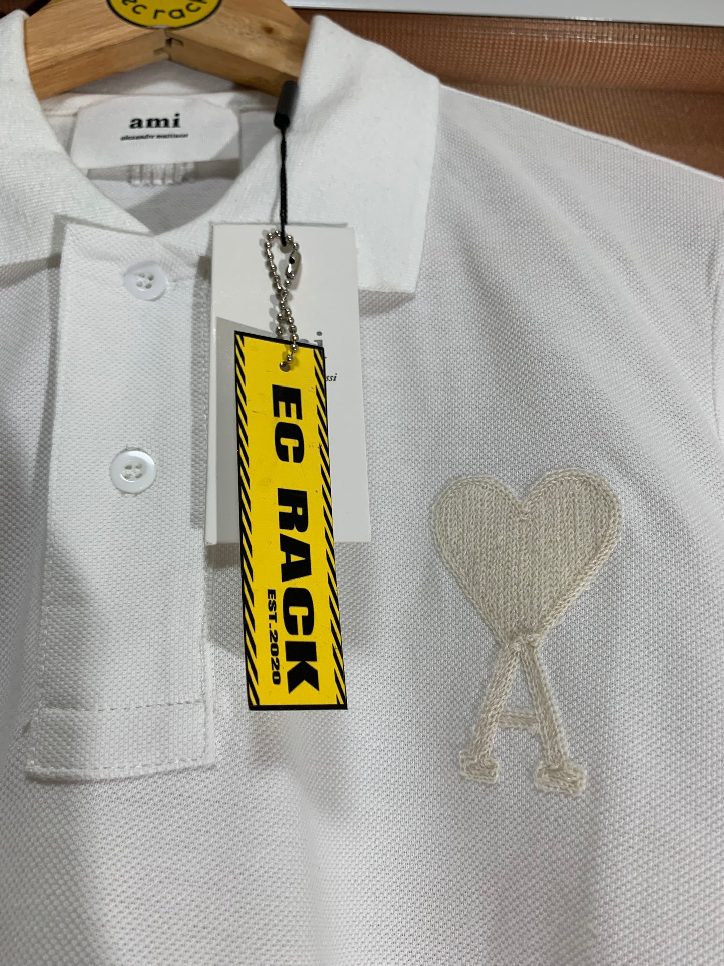 Ami Embroidered Heart Logo Polo Shirt (White)