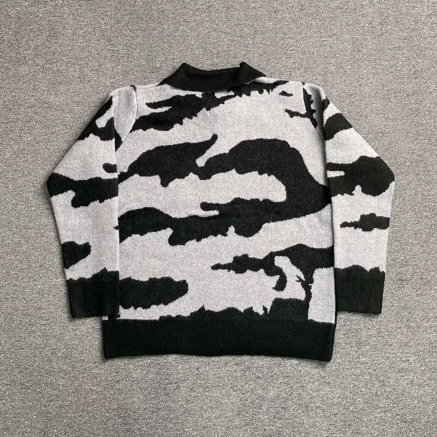 [New] Corteiz Fuzzy Mohair Collar Sweater 'Black Camo'