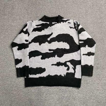 [New] Corteiz Fuzzy Mohair Collar Sweater 'Black Camo'