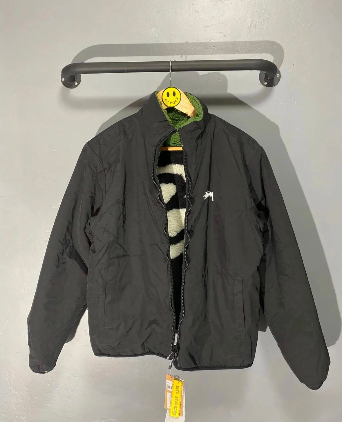 [New] Stussy Sherpa ‘8 Ball’ Reversible Jacket (Green)