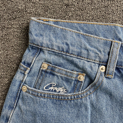 [New] Corteiz Logo Denim Shorts