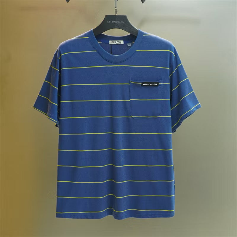 [New] MiuMiu Striped Pocket Tee (Blue)