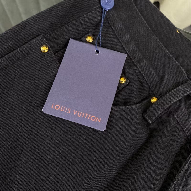 [New] Louis Vuitton Monogram Double Knee Carpenter Denim Pants (Black)