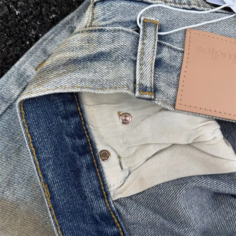 [New] Acne Studios Mid Blue Wash Distressed Wide Jeans