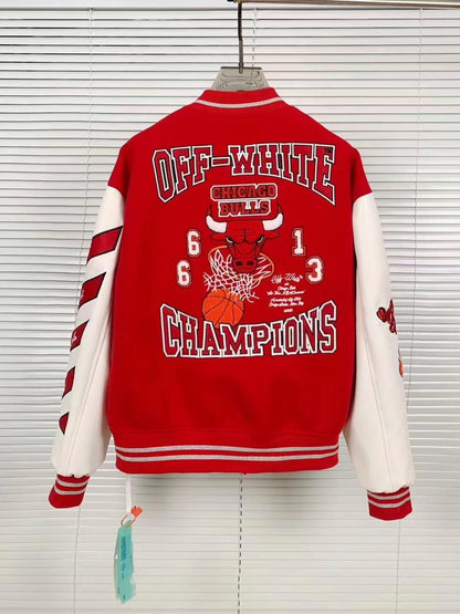 Off White X NBA "Bulls" Varsity Jacket (Red)