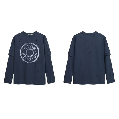 [New] Acne Studios layered logo-print distressed Longsleeve Tee