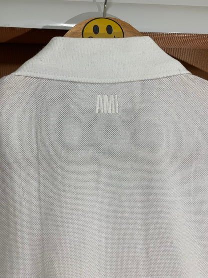 Ami Embroidered Heart Logo Polo Shirt (White)