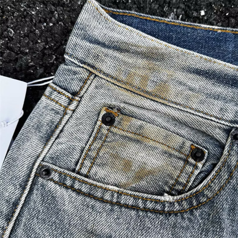 [New] Acne Studios Mid Blue Wash Distressed Wide Jeans