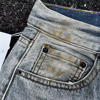 [New] Acne Studios Mid Blue Wash Distressed Wide Jeans