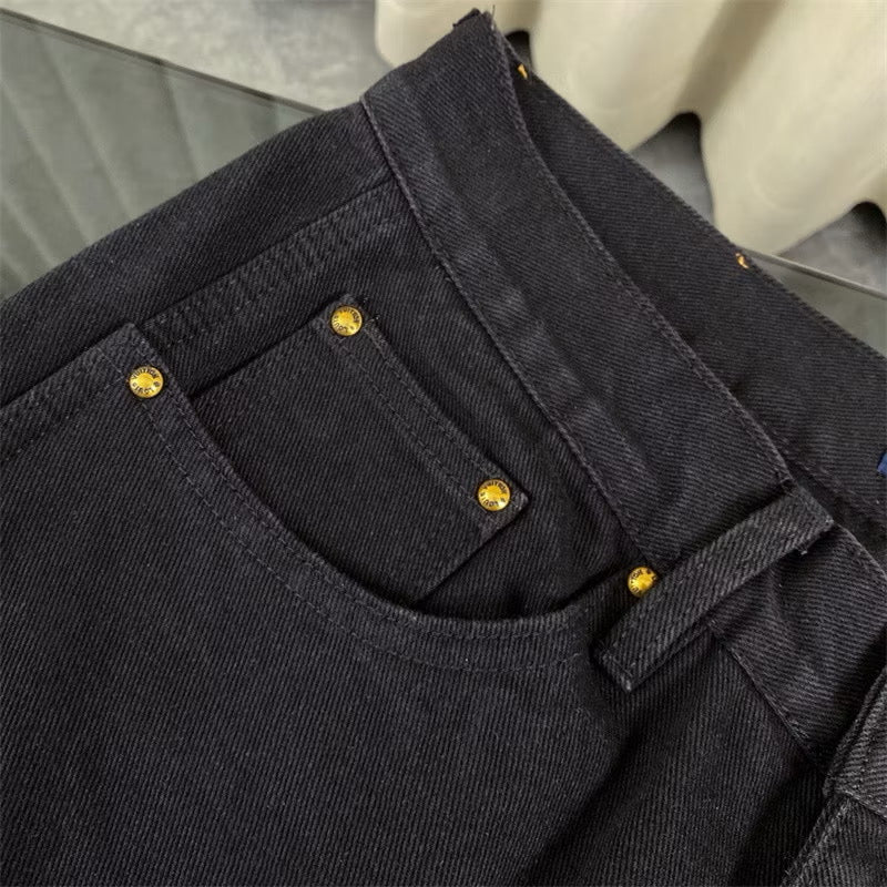 [New] Louis Vuitton Monogram Double Knee Carpenter Denim Pants (Black)