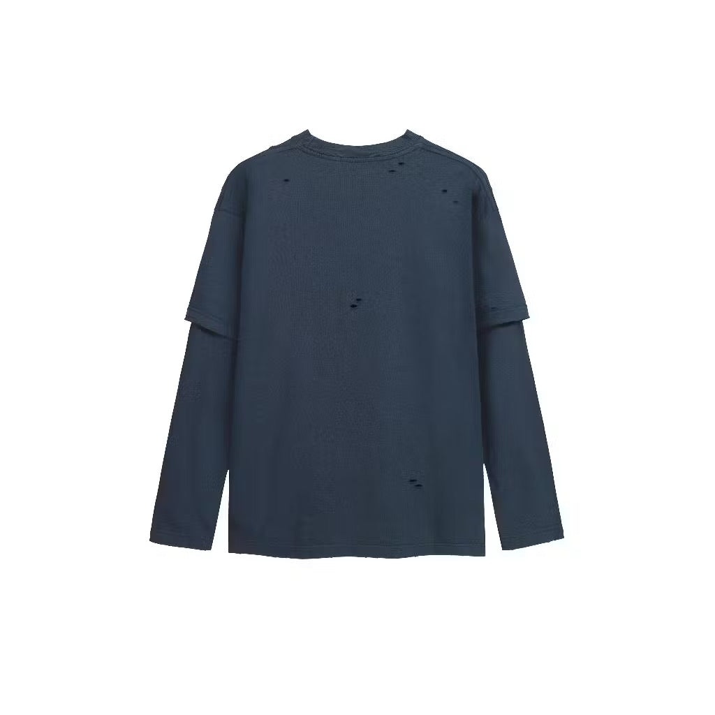 [New] Acne Studios layered logo-print distressed Longsleeve Tee