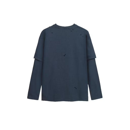 [New] Acne Studios layered logo-print distressed Longsleeve Tee
