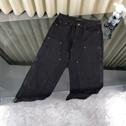 [New] Louis Vuitton Monogram Double Knee Carpenter Denim Pants (Black)