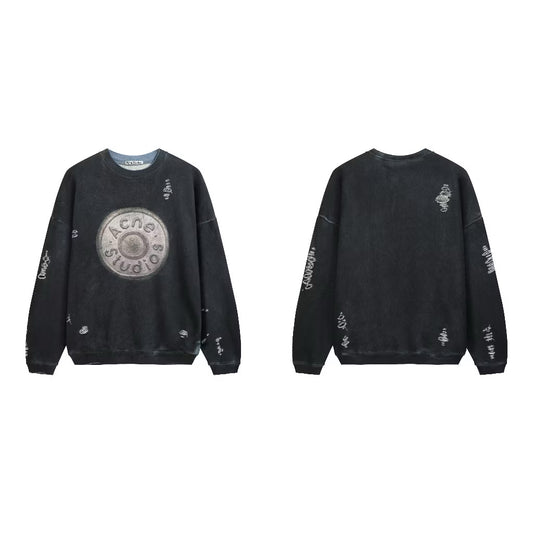[New] Acne Studios Melange logo-print distressed Sweater