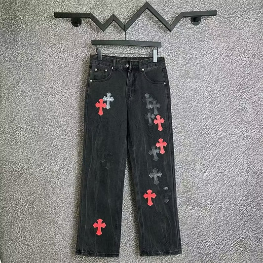 [New] Chrome Hearts Denim Pants (Black/Red Patch)