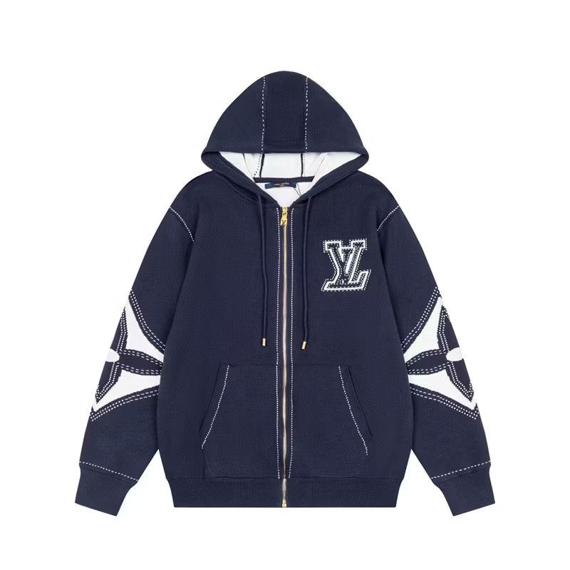 [New] Louis Vuitton Intarsia Zip Up Hoodie (Navy)