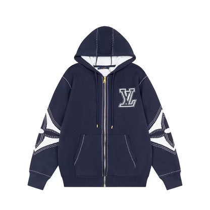 [New] Louis Vuitton Intarsia Zip Up Hoodie (Navy)