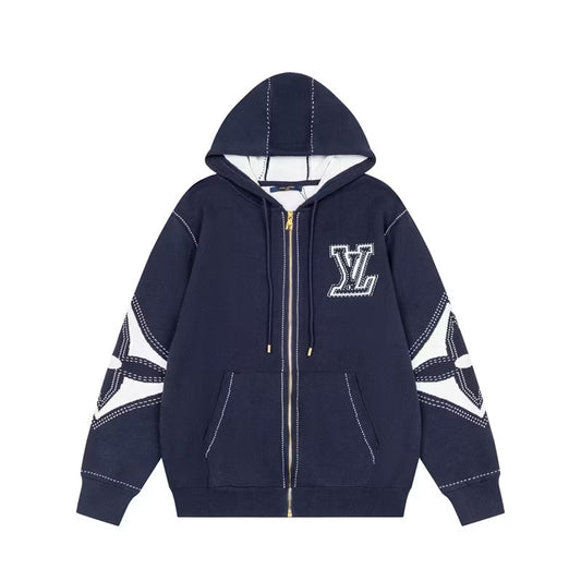 [New] Louis Vuitton Intarsia Zip Up Hoodie (Navy)