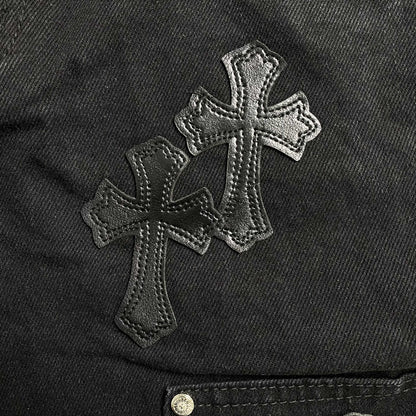 [New] Chrome Hearts Cross Carpenter Double Knee Shorts (All Black)