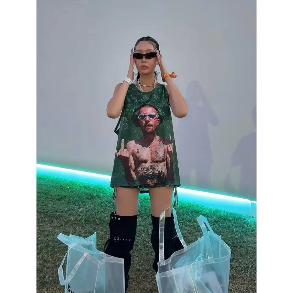 [New] Skylrk Coachella Justin Bieber Graphic Tank Top Mesh