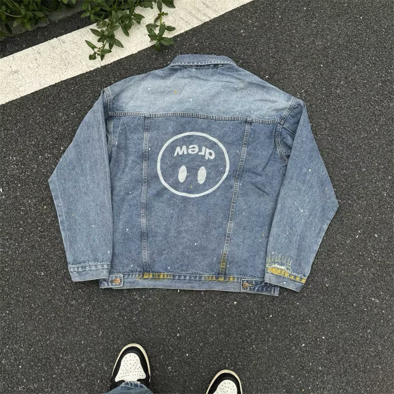 [New] Drew House Mascot Paint Splatter Denim Jacket