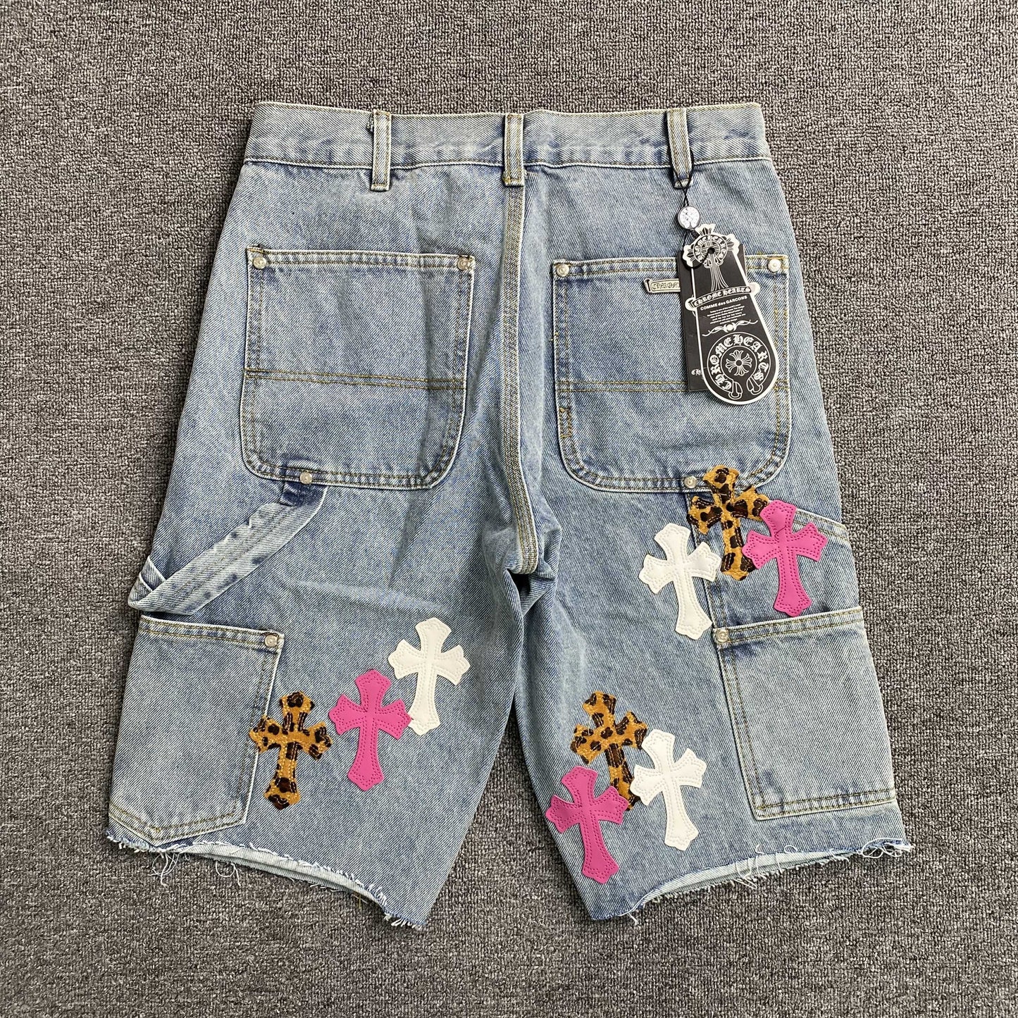 [New] Chrome Hearts Light Denim Double Knee Carpenter Shorts