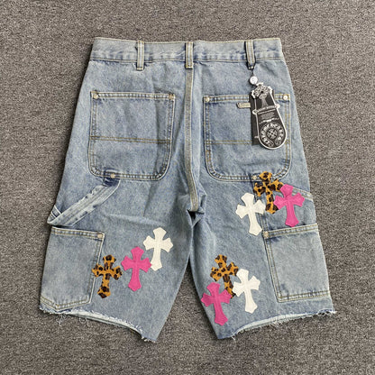 [New] Chrome Hearts Light Denim Double Knee Carpenter Shorts